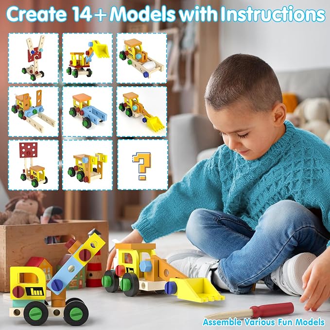 45 Pcs Kids Tool Set, Toddler Tool Set with Tool Box, STEM Construction Preschool Educational Toys for Age 3 4 5 6 7 Boys Girls, Wooden Tool Kits Toys, Christmas Birthday Present for Kids