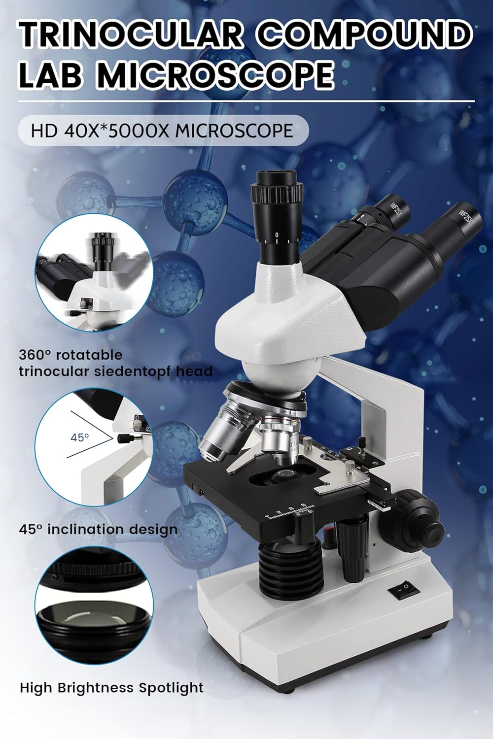 40X-5000X Microscopes trinocular for Kids Students Adults, with Prepared Slides 30p, Microscope Accessories, Compound trinocular Microscope,Microscopes for School Laboratory