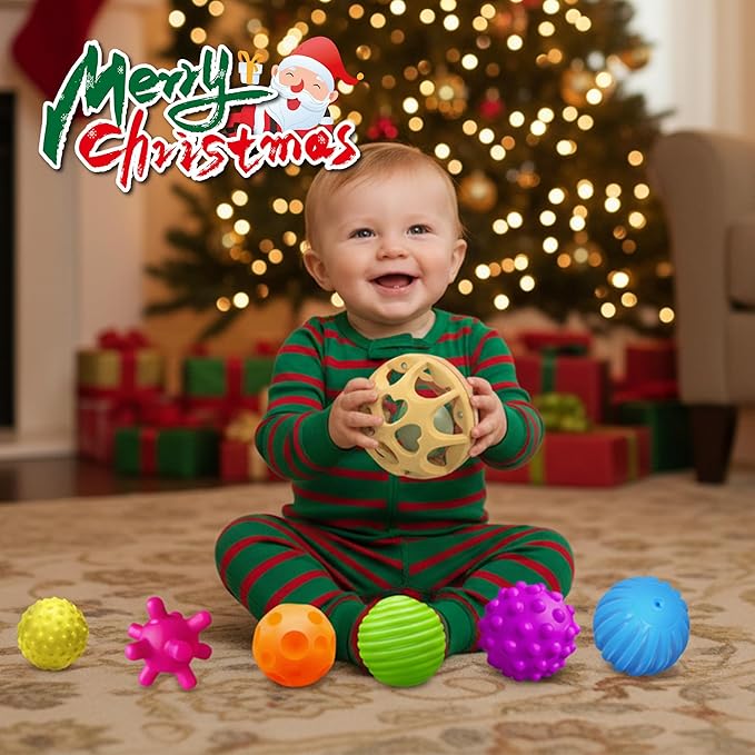 Montessori Toys Sensory Balls for Babies, Colorful Textured Sensory Toys for Babies 1-3, Hand Catching Baby Balls, Wheat Straw Baby Rattle Baby Toys Newborn Gifts for 6-12 Months