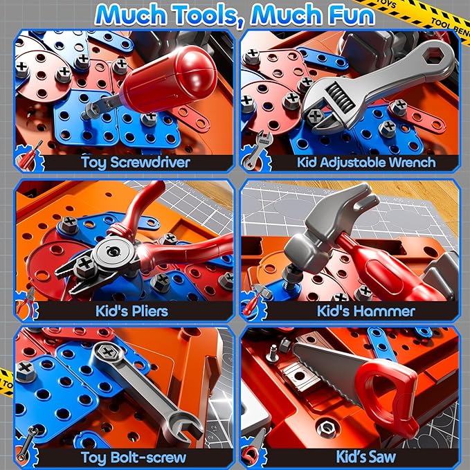 Kids Tools Toy Sets for Aged 3 4 5 6 7 8, 2 in 1 Workbench Toys for Toddlers 3-5, Pretend Play Toolbox, Construction Mechanic Set with Sound, Educational Birthday Gift for Boys Girls Ages 3-8