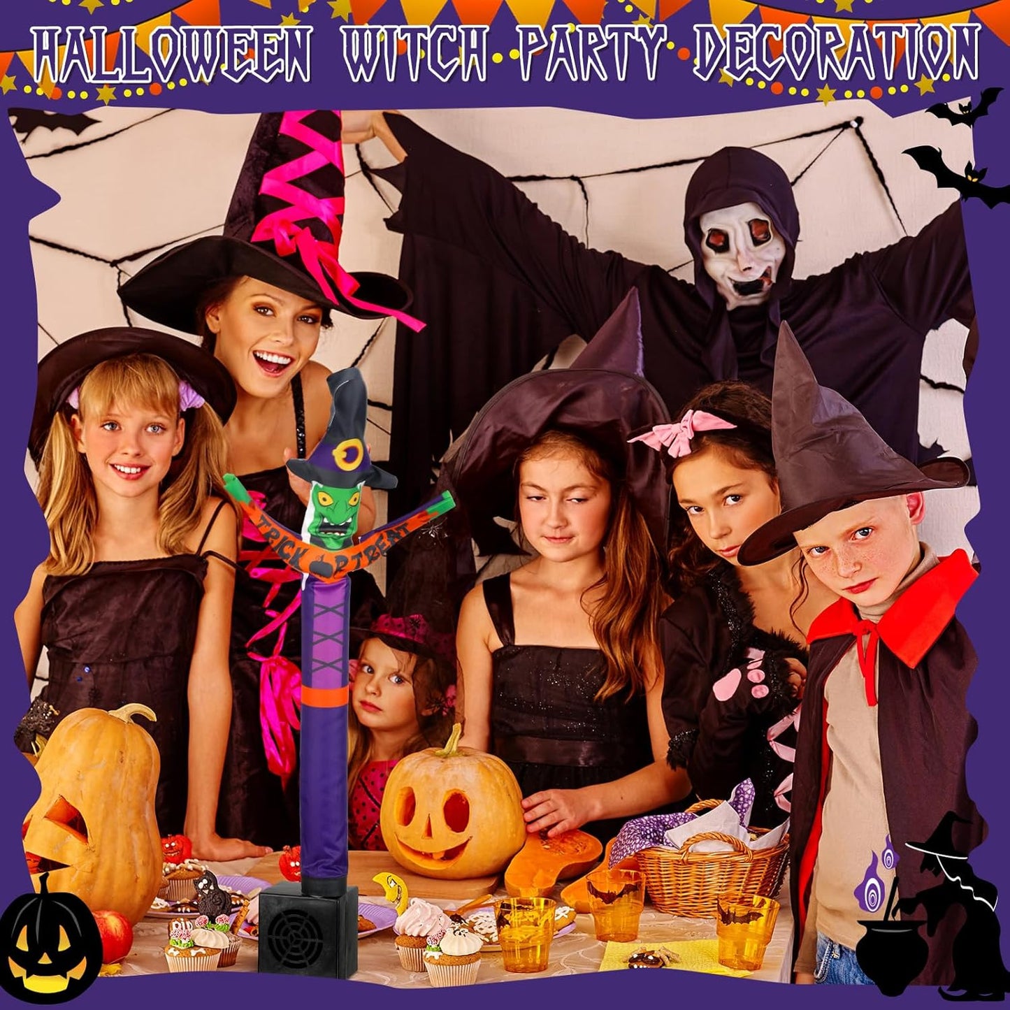 Halloween Wacky Waving Inflatable Tube Guy Gift Witch Mini Inflatable Tube Man with Blower Desktop Ghost Air Tubes Toy Inflatable Man Dancing Small Desk Decorations for Halloween Party Decor