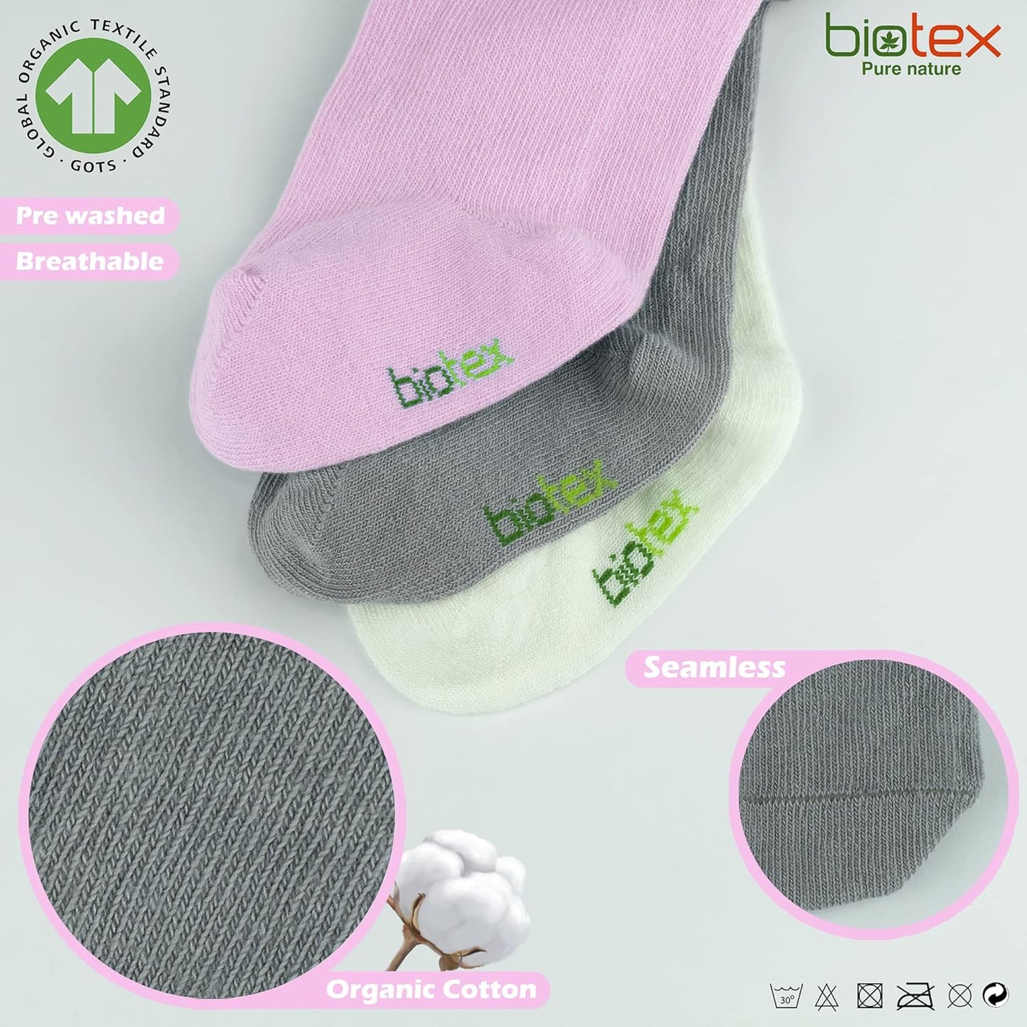 3 Pairs Organic Cotton Baby Girl and Boy Tights for Winter, Seamless Newborn Leggings, Toddler Stockings, 0-18 Months