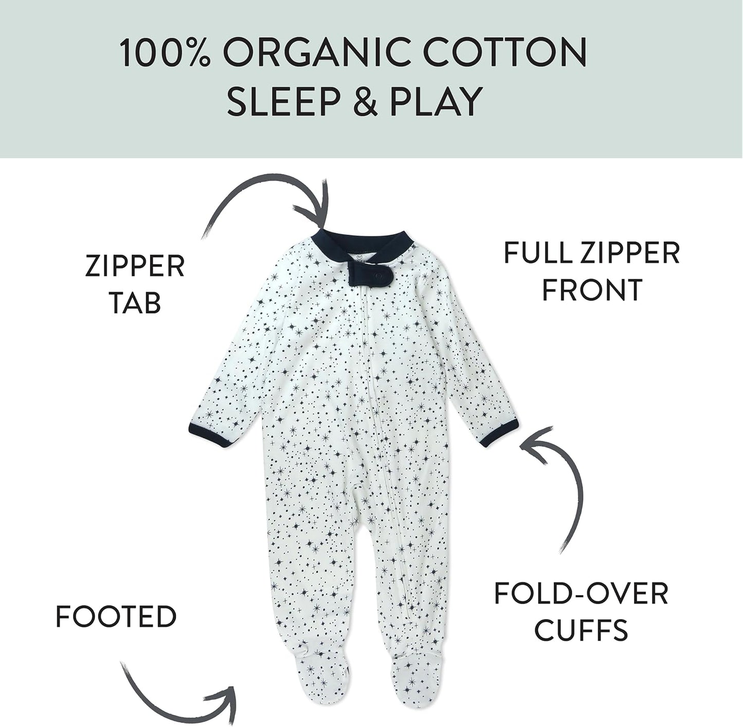 HonestBaby Baby Sleep N' Play One-Piece Zip-Front Footed Organic Cotton Pajama Sleeper