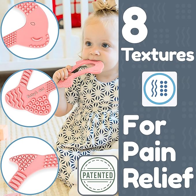 Baby Teething Toy, 8 Pain Relief Textures, Dolphin Silicone Teethers for Babies, Easy to Hold, Chew & Clean, BPA-Free Baby Teething Relief, Durable and Flexible Infant Chew Toys, 3M+ - Baby’s Aid
