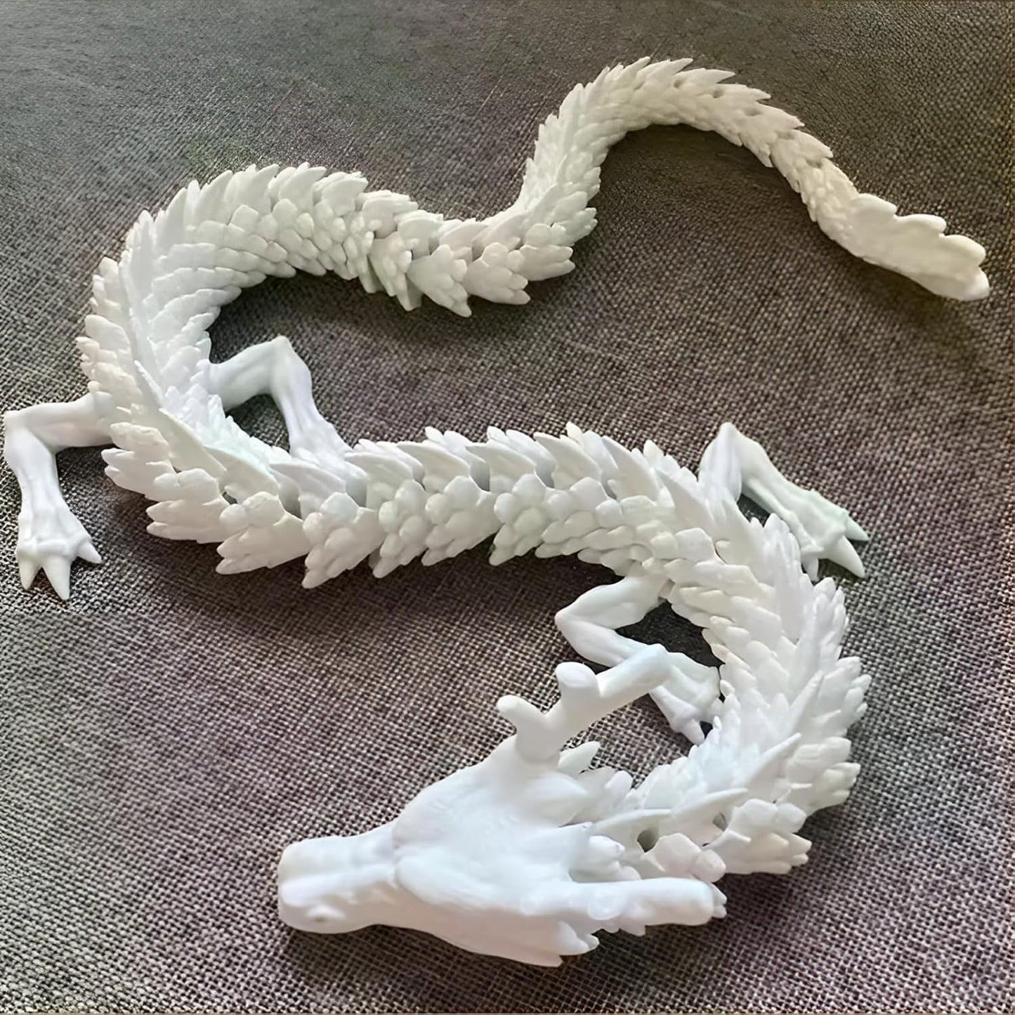 3D Printed Dragon Fidget Toy, 18in Surprise Mystery Dragon, Crystal Dragon Fidget Toy, Articulated Pye Dragon Fish/Display Cabinet/Home/Office Desktop Decor (Cream White Matte)