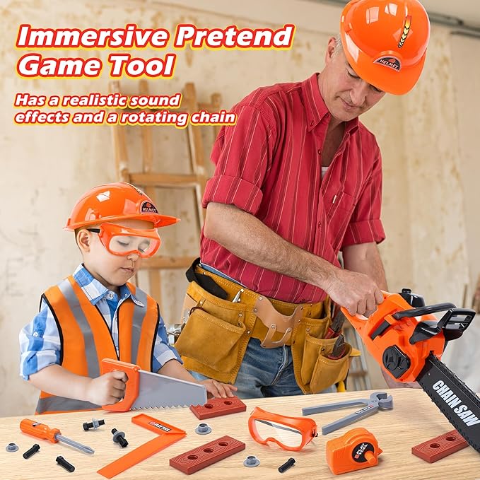 Skirtoy Toy Chainsaw for Kids, Family Day Games Pretend Play Series Kids Tool Set, Outdoor Electronic Chainsaw Toy Tool Set, STEM Preschool Toddler Tool Set, Thanksgiving