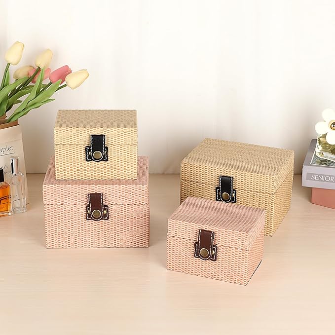 Hipiwe Jewelry Box Treasure Chest Box Wooden Decorative Jewelry Box Square Trinket Storage Box with Clasp Memento Case Keepsake Jewelry Organizer Birthday Christmas Gift
