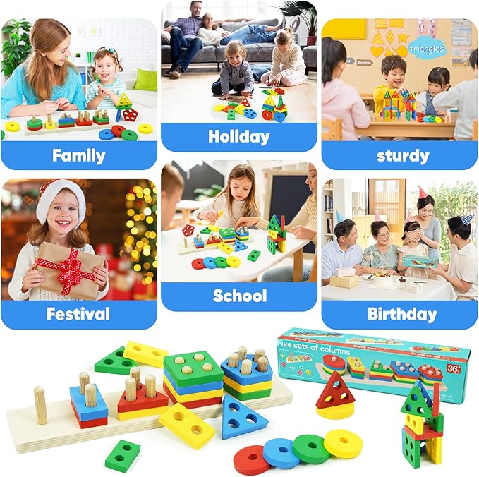 Shape Puzzles Wooden Color Sorting Toys for Toddlers 3 4 5 Year Old Matching Shape Sorters Toy Wooden Blocks Learning Educational Toys for Boys Girls Classroom Birthday Easter Gifts
