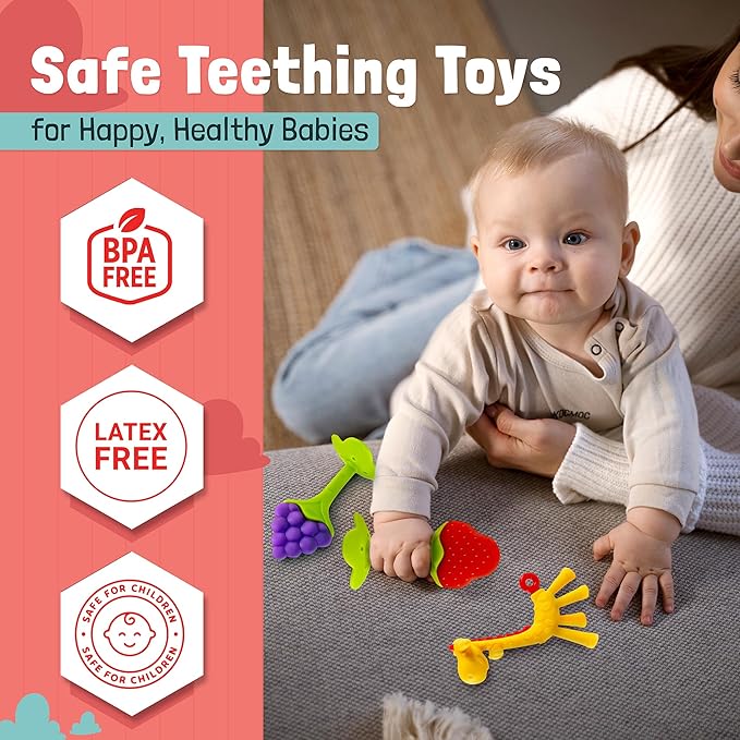 Baby Teething Toys 6-Pack | Newborn Teether Set | Food Grade Silicone | Freezer Safe | Soothing & Calming | BPA-Free | Frozen Teething Toys for Babies 0-6 Months | Essential Baby Gear