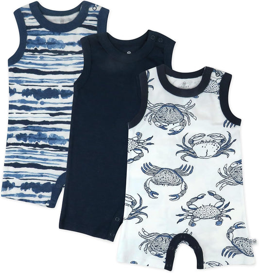 HonestBaby Short Sleeve and Tank Romper 100% Organic Cotton for Infant Baby and Toddler Boys