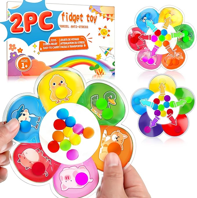2PC Color Sorting Sensory Toys for Toddler Girls, Farm Animal Classroom Learning Activities Roadtrip Travel Essential Dementia Fidget Montessori Matching Game Valentine Gifts for Kids Boys Aged 2 3 4