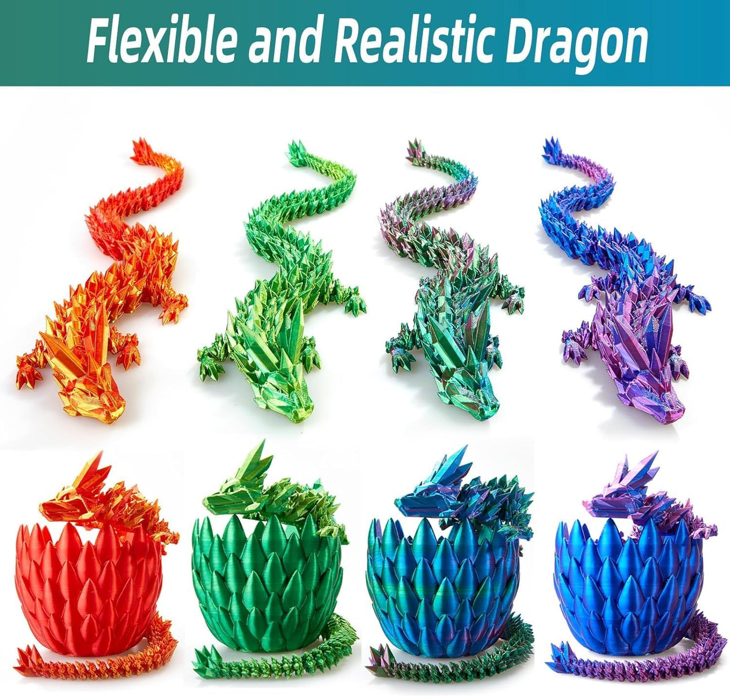 12inch 3D Printed Dragon Egg,Mystery Crystal Dragon Fidget Toys,Articulated Dragon,Home Desk Decor Easter Surprise Dinosaur Eggs,Adults Fidget Toys for Autism/ADHD (Rainbow)