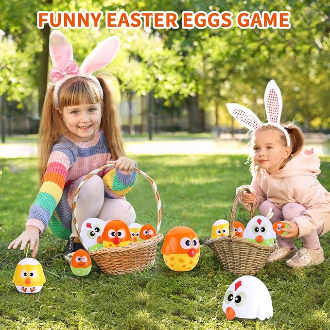 MOONTOY Chicken Toddler Easter Eggs Toys, Nesting Dolls Stacking Toys for Toddlers 1-3 Matching Shape Sorters Sensory Preschool Learning Baby Easter Basket Stuffers Gifts 6-12 12-18 Months, 1 Year Old