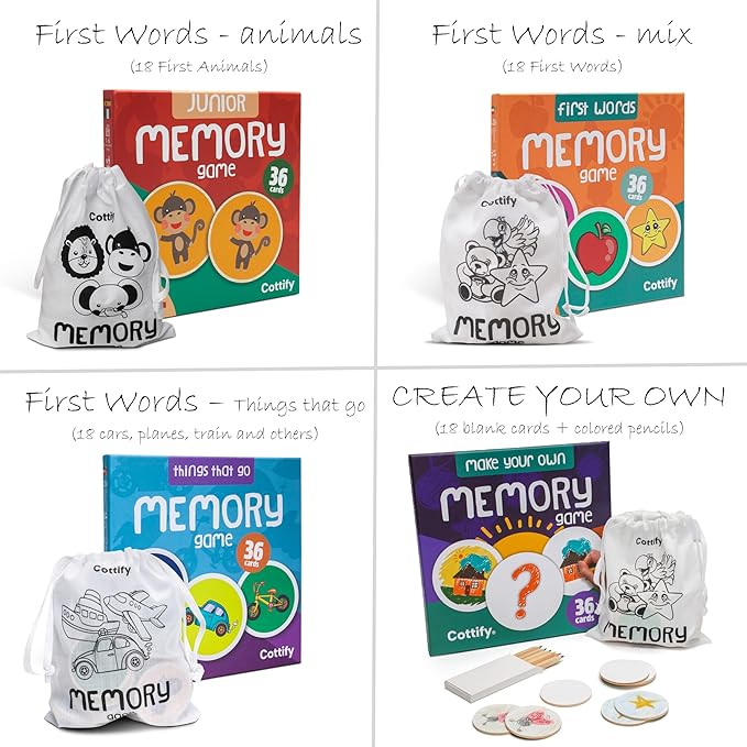 Montessori-Inspired Wooden Matching Game for Toddlers 2-4 Years - Durable, Scratch-Resistant 16 Card Set, Includes Carry Bag - Memory Game for Toddlers 2-4 Years - Cognitive Verbal Skills Development