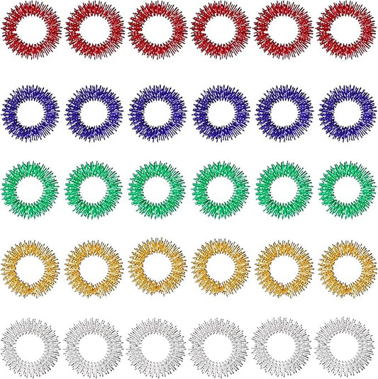 30 Pieces Acupressure Rings Spiky Sensory Rings for Fingers Stress Relief Fidget Sensory Massager for Teens Adults