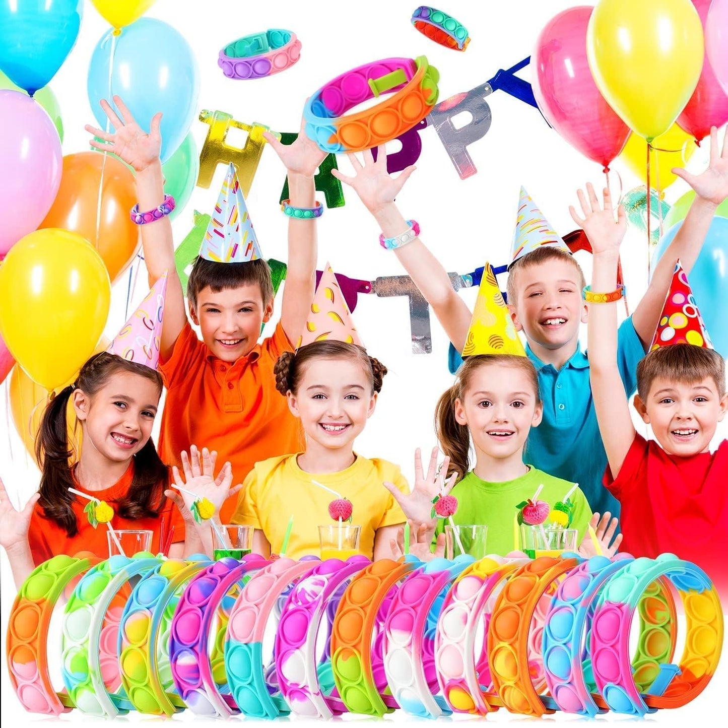 50pcs pop Random Bracelet,Pop Bubble Fidget Sensory Toys, Pop Toy Bulk for Party Favor, Classroom Student Prizes Easter Basket Goodie Bag Stuffers Christmas Valentine Gift for Kid