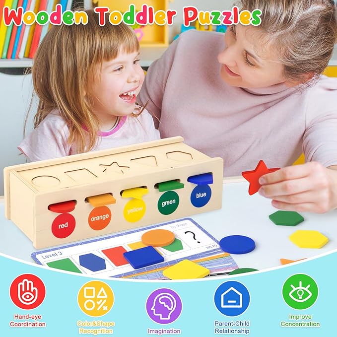 Shape Sorter Wooden Color & Shape Sorting Toys for Toddlers 3-5, Matching Box Shape Sorters Montessori Toys Learning Educational Toys for 3 4 5 Year Old Boy Girl Classroom Birthday Easter Gifts