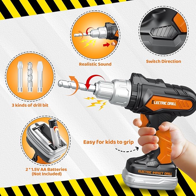 Kids Tool Set 46 PCS, Christmas Birthday Gifts for Kids Ages 3,4,5,6,7,8, Toddler Tool Set with Portable Tool Box & Electronic Toy Drill, Construction Toys Tools for Toddlers, Tool Kits for Boys Girls