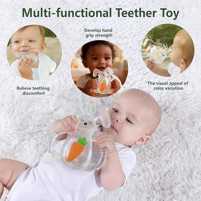 Smily Mia Baby Teether Toys | Sunny Bunny Teething Toys for Babies | Chew Toys for Baby Teether 0-6 Months | Teething Toy 6-12 Months | Food Grade Silicone Teether Baby Toys | BPA Free (White)