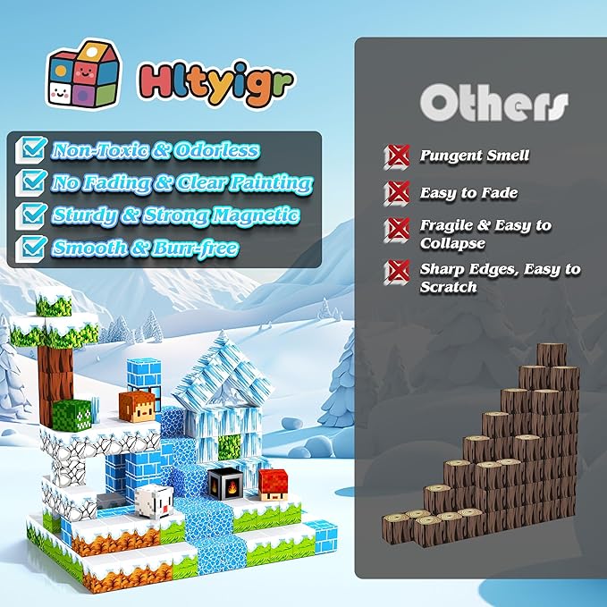 150PCS Magnetic Blocks-Magnetic Building Blocks Magnet Toys Set Stacking Snow Mountain World with Magnet Construction Toys STEM Sensory Gift for Kids Toddlers Boys & Girls Birthday Gifts Ages 3+