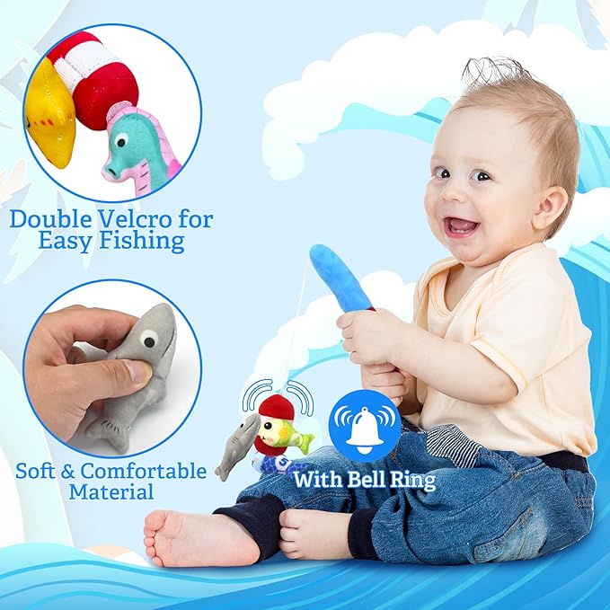 Montessori Toys for 1 Year Old, Cloth Fishing Game for Baby 12 Months with Stacking Cups, Number Counting, Color Sorting, Shape Learning