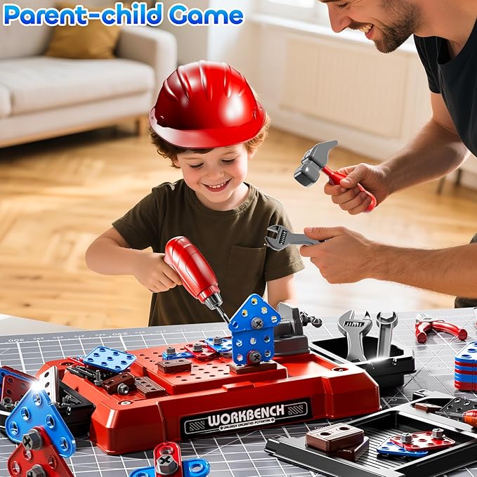 Kids Tool Toy Playset with Electronic Drill Sound for Aged 3 4 5 6 7 8, Workbench Toys for Toddlers 3-5, Pretend Play Tool Box, Construction Mechanic Set, Birthday Gift for Boys Girls Ages 3-8