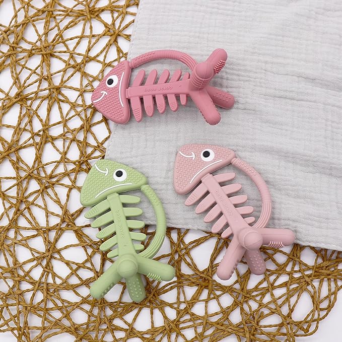 3 in 1 Infant Toys, Baby Teething Toys 3–6 6–12 Months, Teethers for Babies 0–3–6–12 Months for Teething Relief, Baby Gift, Baby Teether Toys, Silicone Sensory Toys, USA Patent Pending, Fish (Pink)