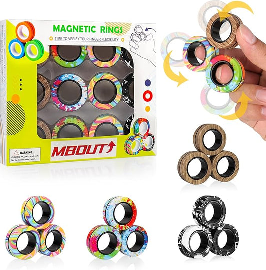 12Pcs Magnetic Ring Fidget Spinner Toys Set, Graffiti Camo Fingers Magnet Rings, ADHD Stress Relief Magical Toys for Training Relieves Autism Anxiety, Great Gift for Adults Teens Kids