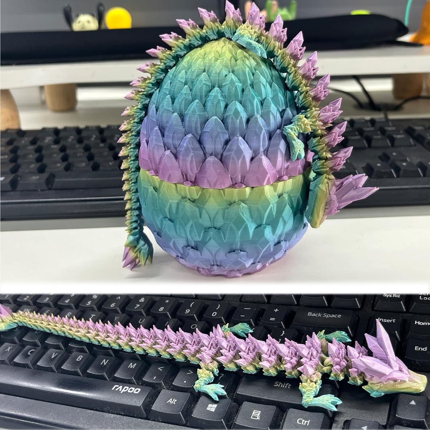 3D Printed Dragon Egg, Mystery Crystal Dragon Egg Fidget Toys Surprise Articulated Crystal Dragon Eggs with Dragon Inside (Colorful-A)