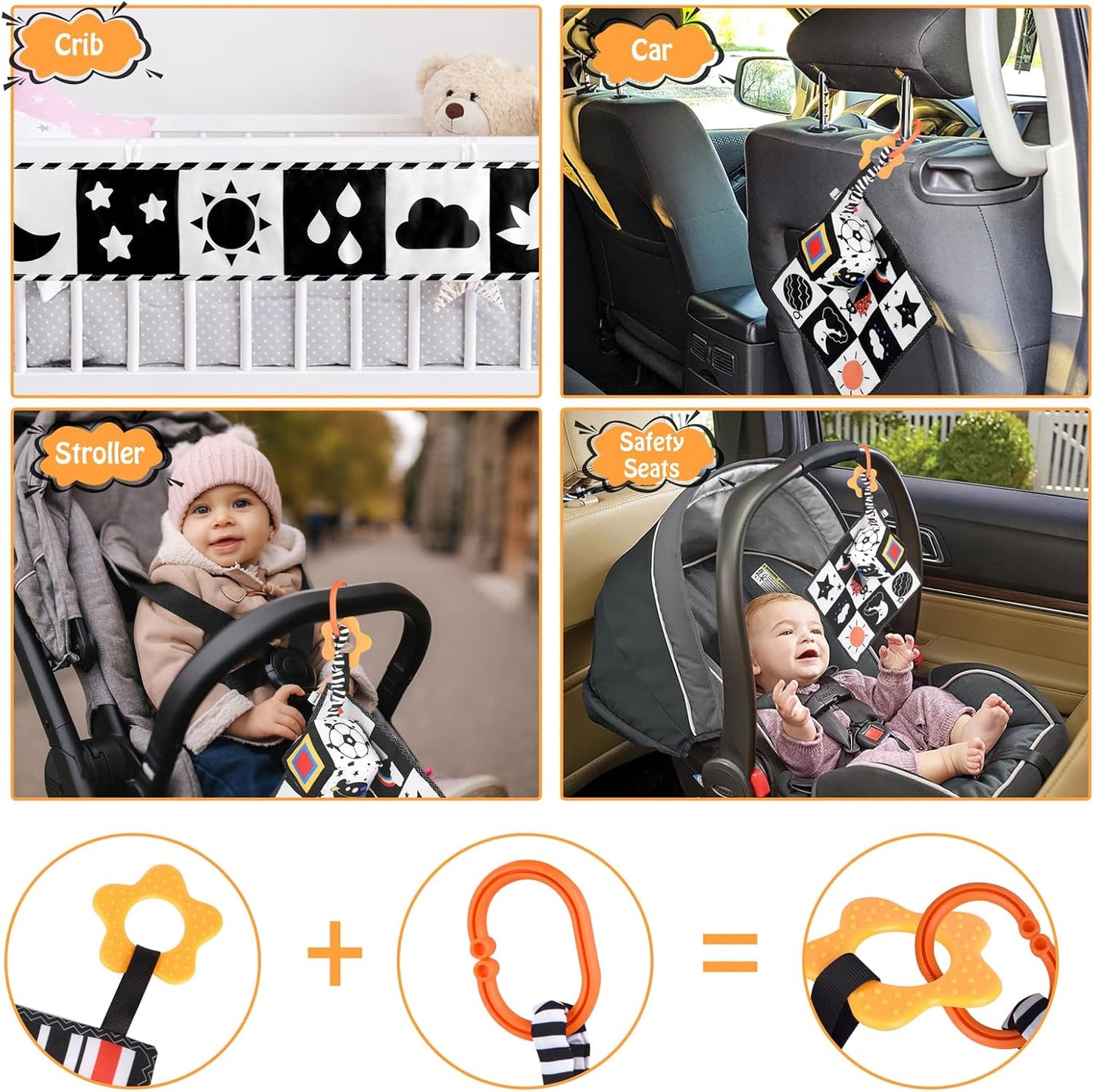 SAMMAS Black and White High Contrast Baby Toys 0-3 Months for Newborn Toys Infant Sensory Soft Book Infant Tummy Time Toys for Brain Development Montessori Learning Activities for Babies(3 Pcs)