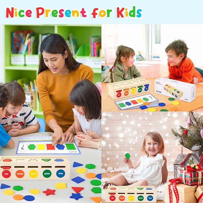 Shape Sorter Wooden Color & Shape Sorting Toys for Toddlers 3-5, Matching Box Shape Sorters Montessori Toys Learning Educational Toys for 3 4 5 Year Old Boy Girl Classroom Birthday Easter Gifts