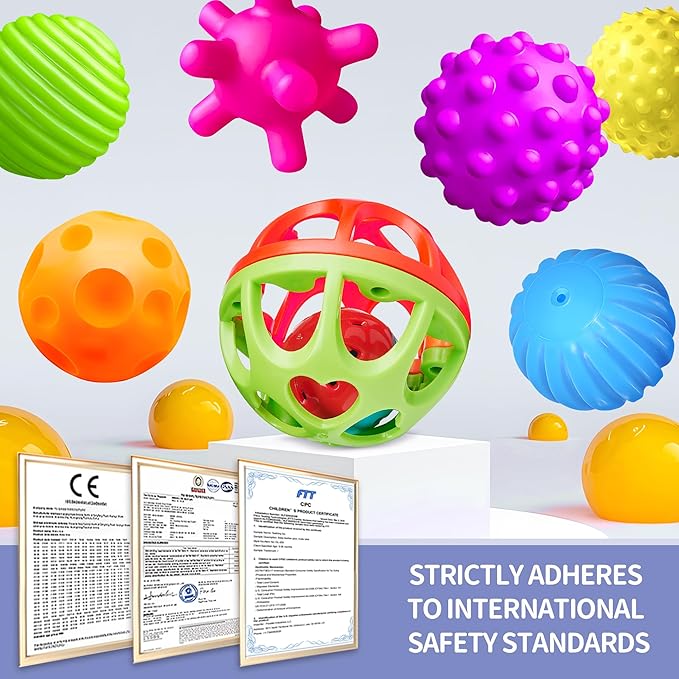 Montessori Toys - Sensory Balls for Toddlers, Multiple Textures Colorful Toddler Sensory Toys for Babies 1-3 Hand Catching Baby Balls, Baby Rattle 3-6 Months Old Baby Toys for 6-12 Months