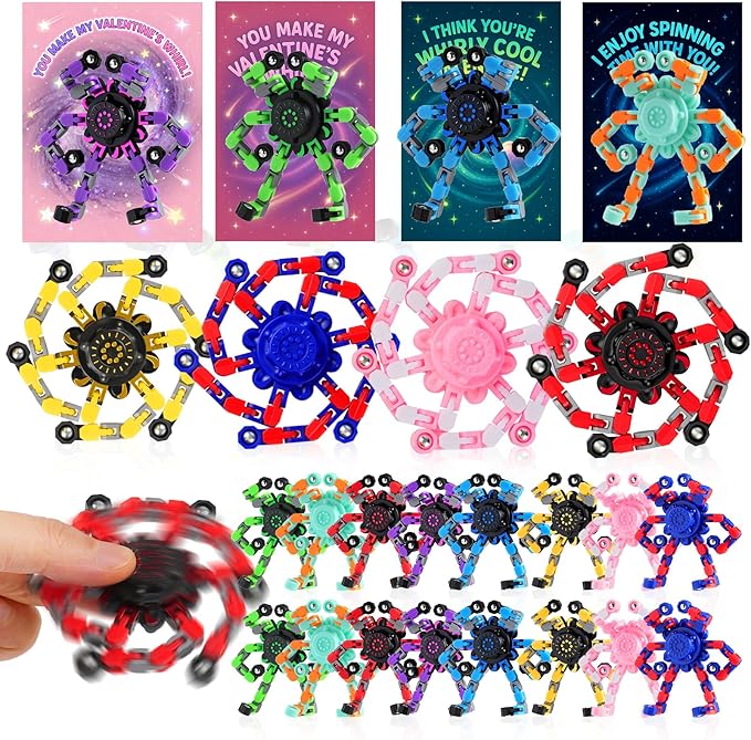24pack Valentine's Day Transformable Robot Fidget Spinners with Card - Sensory Fidget Stress Relief Toys for Kids Adults, Cool Fingertip Gyros for ADHD Focus,Classroom Prizes Birthday Party Favors