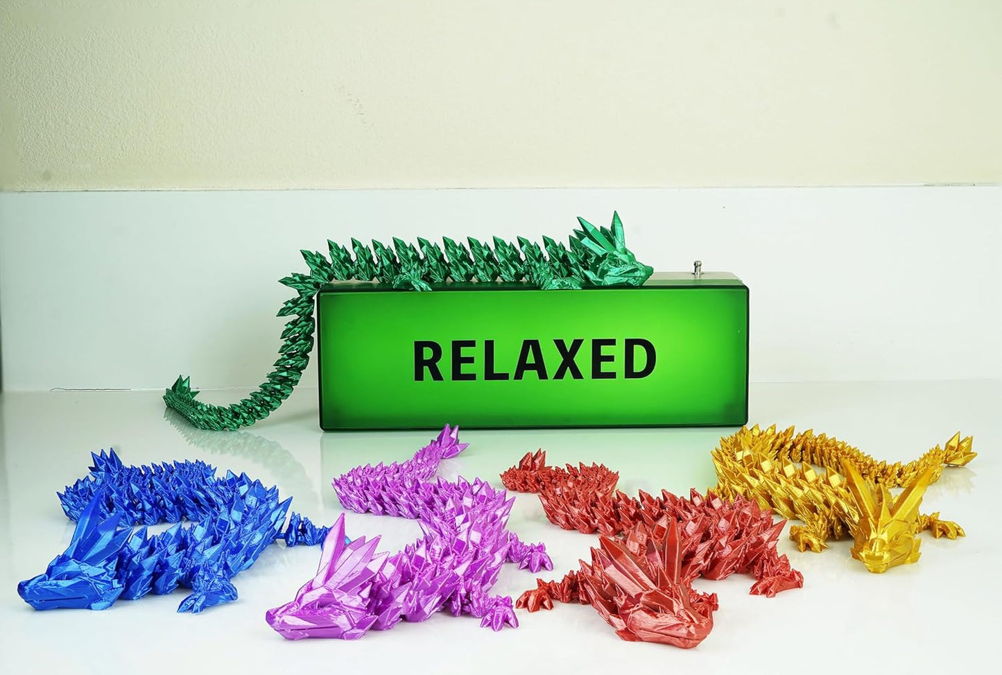 2PCS 16.5inches 3D Printed Dragon,Fidget Toy Dragon for Autism/ADHD, Executive Desk Toys,Home Office Decor (green/gold)