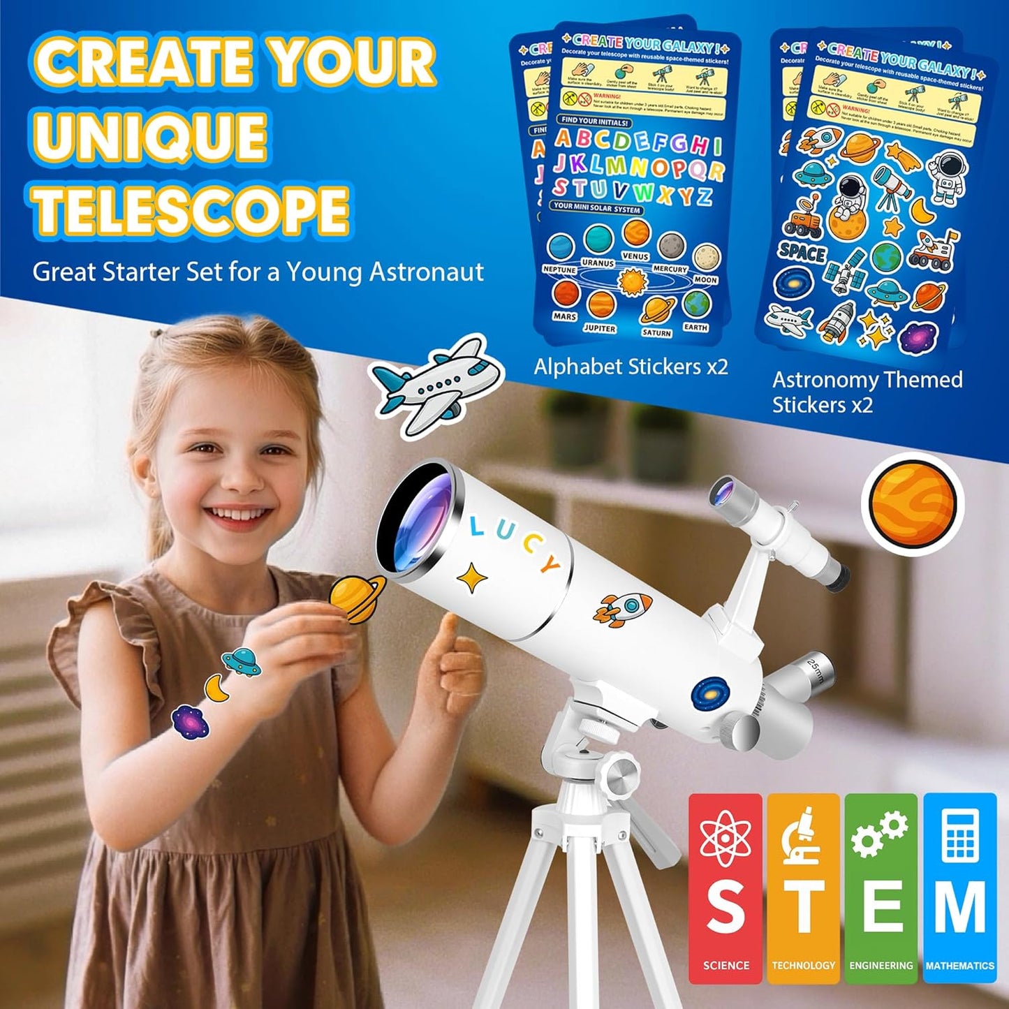 Hawkko Telescope for Adults & Kids – 80mm Aperture 500mm Telescopes for Adults Astronomy, (20X-150X) Portable Refractor Telescope Kit for Beginners with Decorate Stickers, AZ Tripod, Phone Adapter