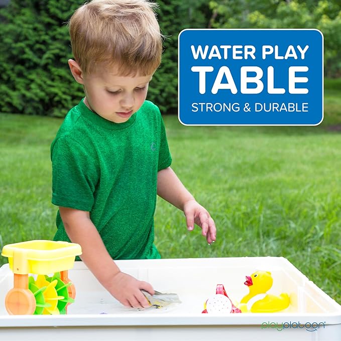 Play Platoon 5 in 1 Kids Activity Table and Chair Set - Building Block, Stem, Craft & Sensory Tables for Toddlers with 2 Chairs & 25 XL Blocks - Blue and Green