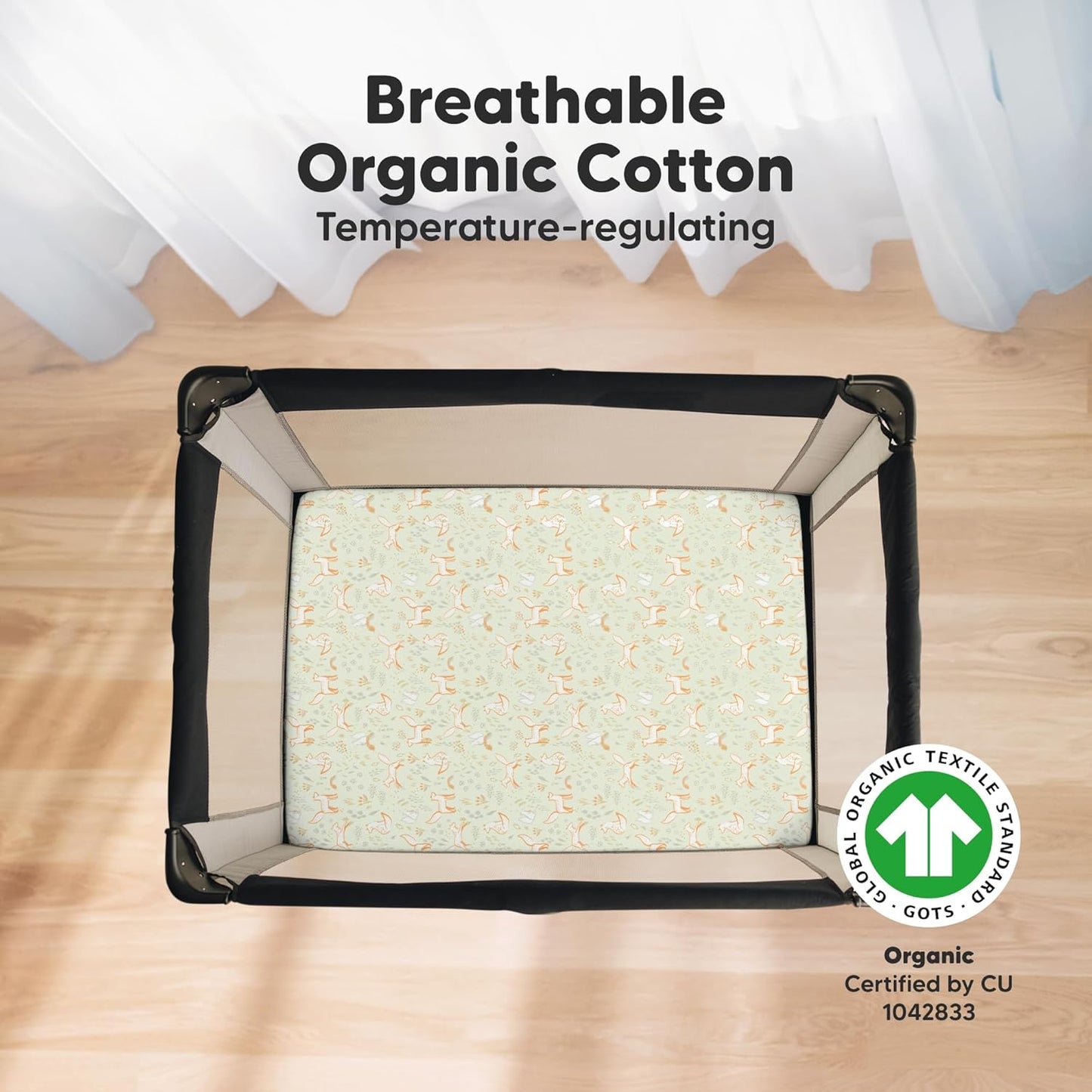 2-Pack Mini Crib Sheets Fitted - 38x26 Pack N Play Sheets for Pack and Play Mattress, Organic Cotton, Soft & Breathable Playard Bedding, Neutral Mini Toddler Bed Cover for Boys, Girls (Foxtrot)