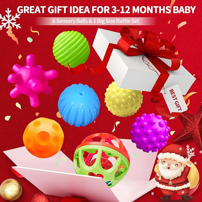 Montessori Toys - Sensory Balls for Toddlers, Multiple Textures Colorful Toddler Sensory Toys for Babies 1-3 Hand Catching Baby Balls, Baby Rattle 3-6 Months Old Baby Toys for 6-12 Months