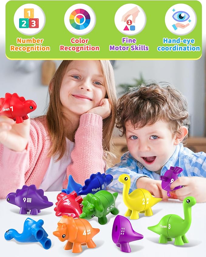 Number Dinosaur Toys for Kids 3-5, Montessori Educational Toys for 3 4 5 Year Old Boy Girl Gifts, Preschool Learning Activities Toddler Dino Toy, Double Sided Dinosaurs Numbers Matching Game