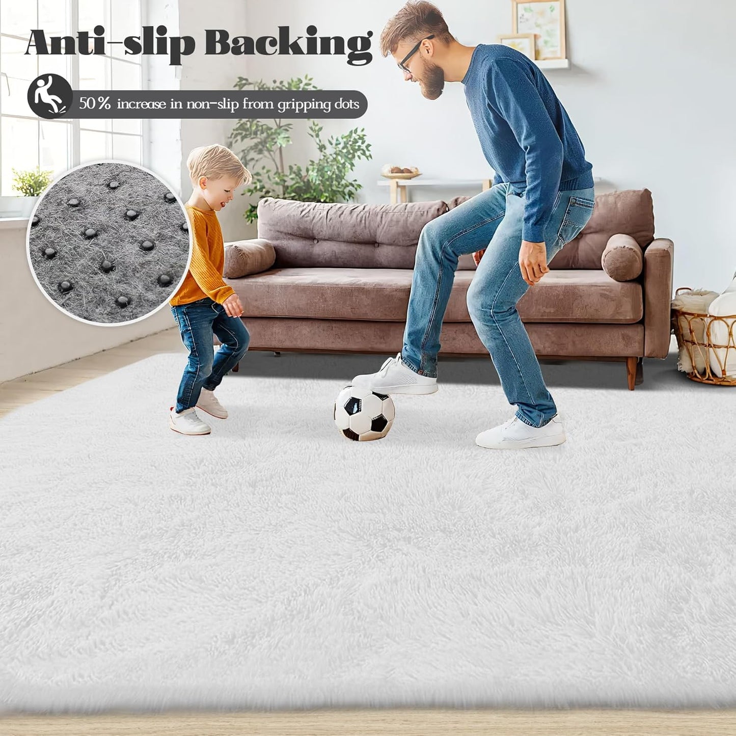 4FT Round Rug for Bedroom: Fluffy Shag Soft Washable Rugs Circle Small Fuzzy Plush Indoor Carpet for Living Room Nursery Playroom Dorm Kids Girls Boys Room (White, 4'x4')