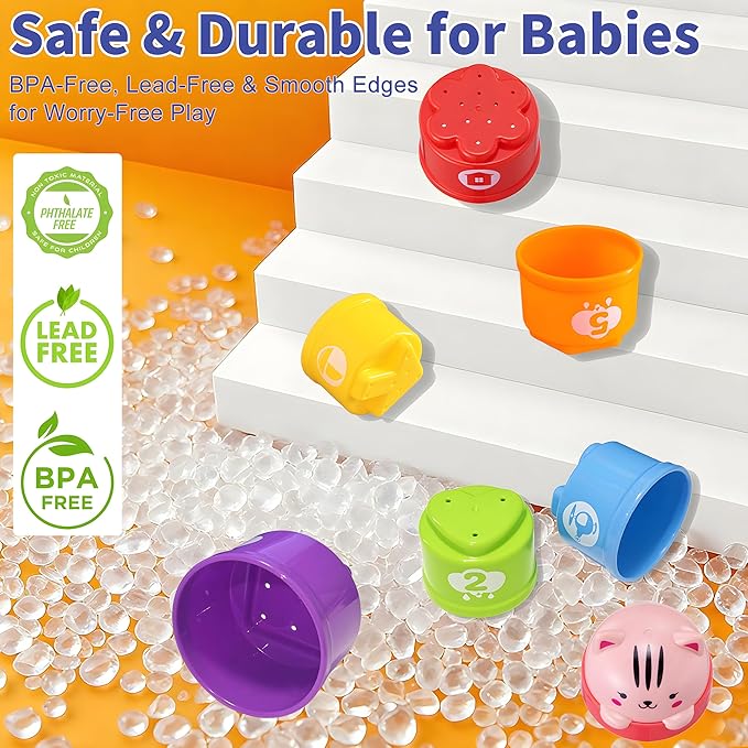 WEEJOYGAM Baby Stacking Cups, Stacking Toys for Toddlers 1-3, Infant Christmas Stocking Stuffers for 6 9 12 18 Month 1 Year Old Boy Girl Gift, Kids Montessori Sand Bath Nesting Stackable Block Age 1-2