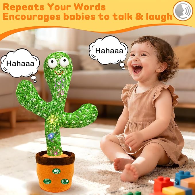 (Updated Volume Adjustment) Dancing Mimicking Talking Cactus Toy,Funny Gift for Toddler 1 2 3 Year Old Boy Girl,Singing Record Repeat What You Say Light Up Baby Infant Toys 6-12 12-18 Months