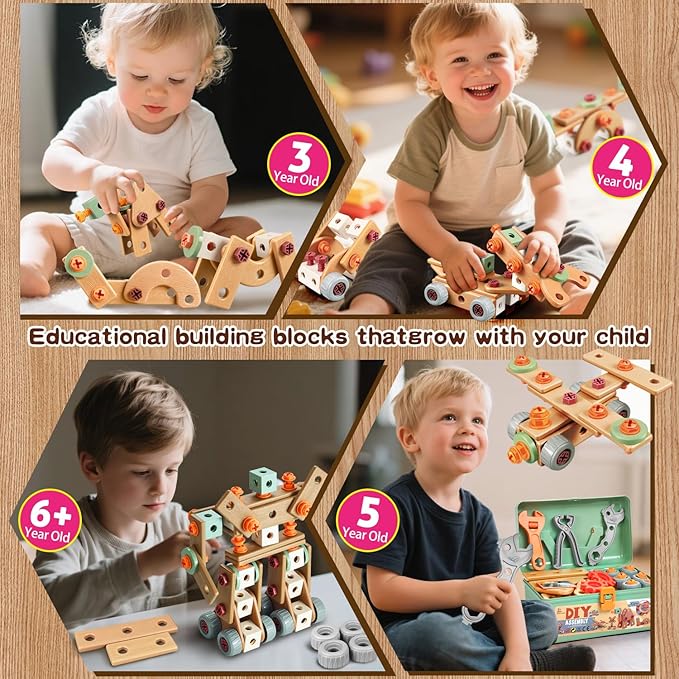 Kids Tool Set with Drill,155Pcs Toddler Tool Set with Toolbox,STEM Montessori Toys for 3 4 5 Year Old,Pretend Play Kid Toy,Educational Construction Toy for 3-5 Year Old Boy Girl,Birthday Gift for Kids