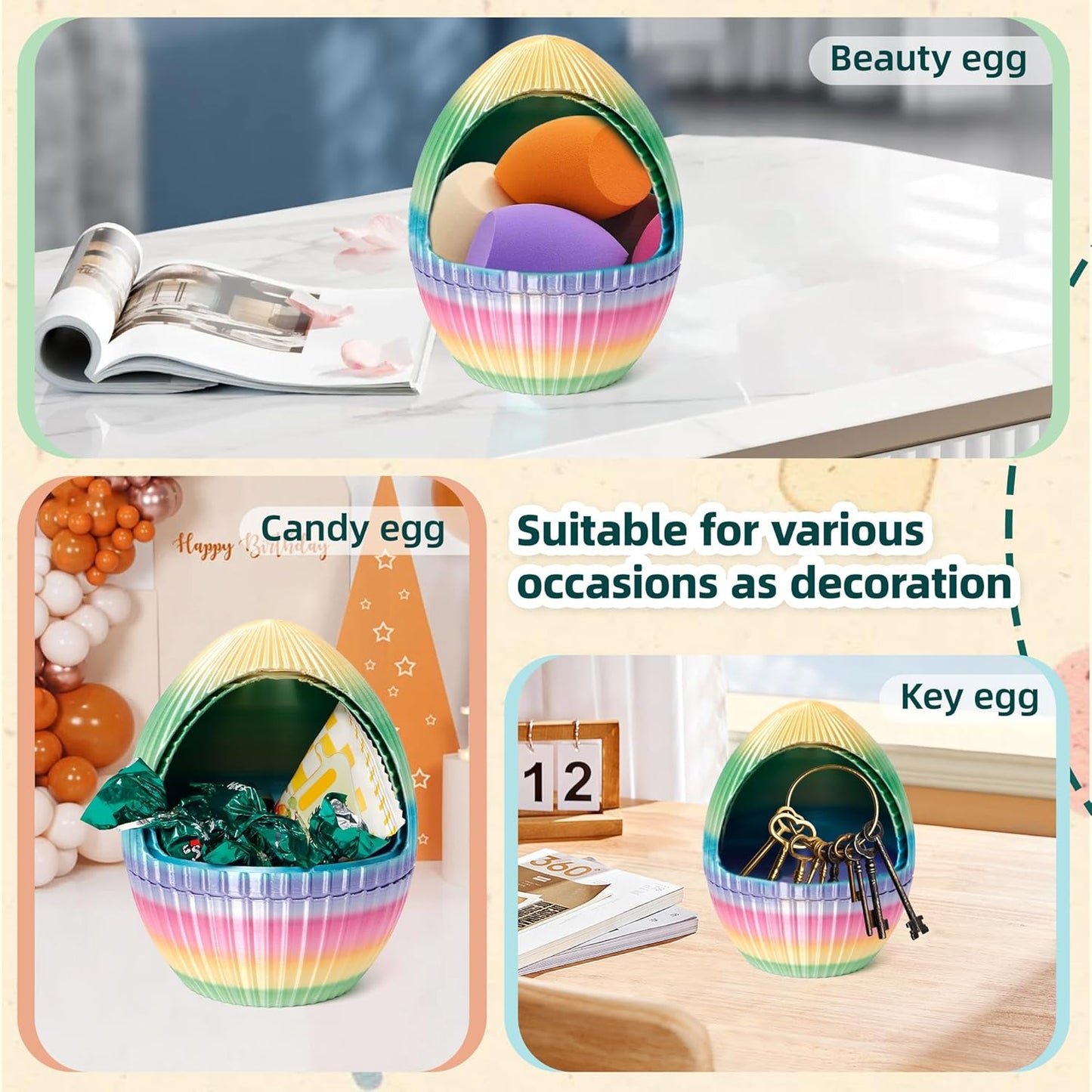 3D Printed Snake with Egg - Gear Egg with Snake Inside, 24inch Flexible Snake, Cute Rotary Egg, 3D Printed Gift Toys, Figure Decoration, ADHD(Multicolored Rainbow)