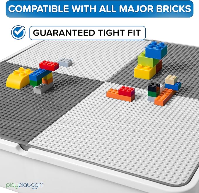 Play Platoon 5 in 1 Kids Activity Table and Chair Set - Stem Table for Toddlers with Building Block, Craft & Sensory Tables for Toddlers with 2 Chairs & 25 XL Blocks - Neutral Gray