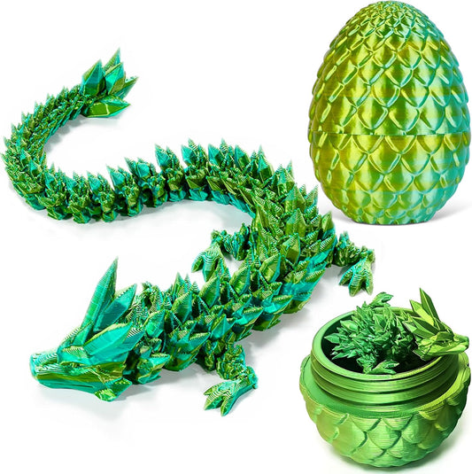 3D Printed Dragon Egg Toys, Easter Egg Crystal Dinosaur Eggs Fidget Toys with Movable Joints for Kids Adults Gifts (Yellow & Green)