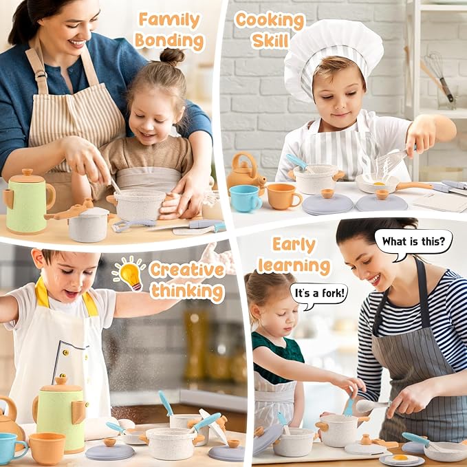 Dreamon Kids Play Kitchen Accessories, Pretend Play Cooking Toys Set, Cookware Pots and Pans Utensils Playset for Toddlers, Kids Kitchen Cooking Play Set Gifts for Boys Girls 3 4 5 6 Years Old