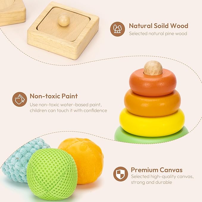Woodtoe Montessori Toys for 1+ Year Old, Wooden Baby Learning Toys, Object Permanence Box, Color Sorting Sensory Toy, Toddler Fine Motor Skills Game, Educational Christmas Toys for Boy Girl Growth