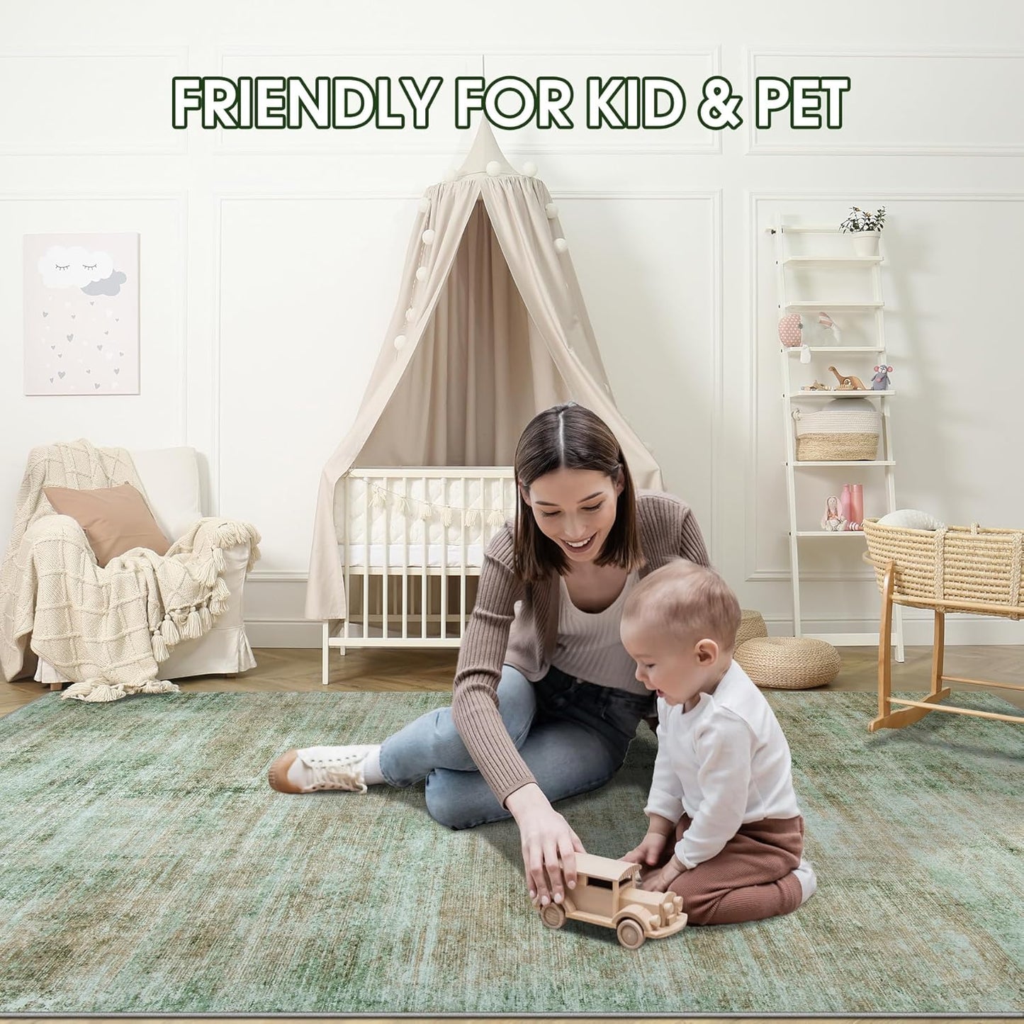 10x14 Area Rugs for Living Room: Soft Abstract Large Area Rug Non-Shedding Anti-Skid Stain Resistant Indoor Floor Modern Washable Rugs for Bedroom Dining Room Nursery Farmhouse Home Office-Green