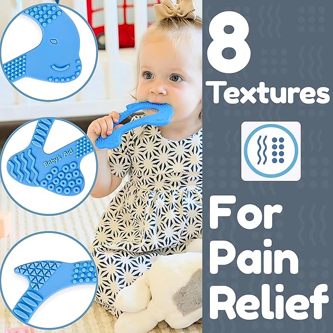 Silicone Baby Teether - Dolphin | 8 Teething Relief Textures, 100% Food-Grade, Easy to Hold & BPA Free Silicone Teethers for Babies, Baby Teething Toys, Soft Chew Toy for Babies Ages 3M+ - Baby’s Aid